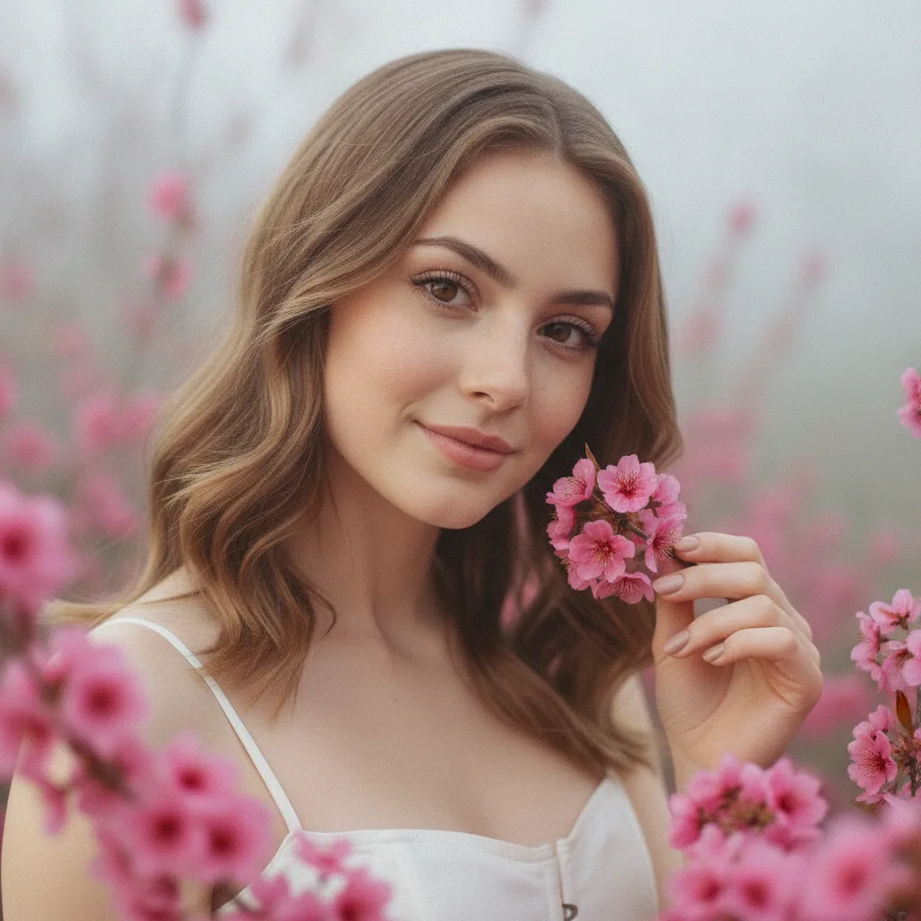 Девушка среди цветущих кустов
