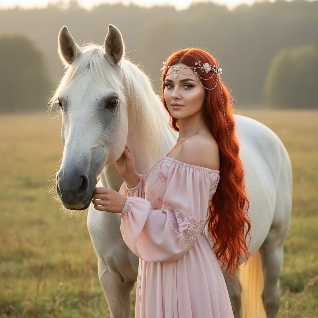 Женщина и белый конь
